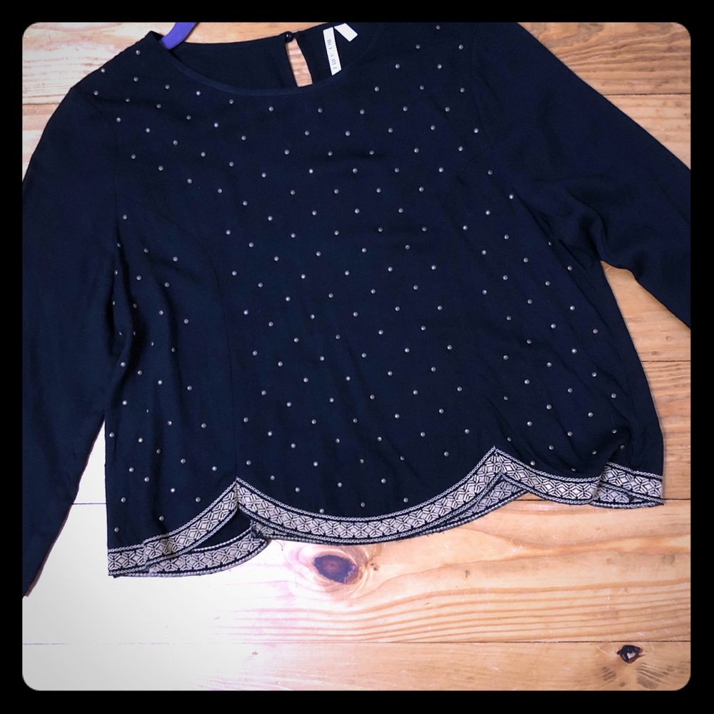 Black shirt with gold embroidery and studs S